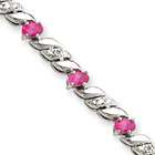 JewelryWeb Sterling Silver Created Pink Sapphire and Diamond Bracelet 