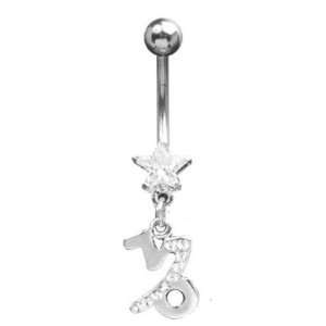316L Surgical Steel   Clear Capricorn Zodiac Sign   Belly Rings 