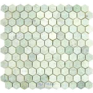 Marble mosaic tile hexagon ming green tumbled 12 x 12 mesh backed sh