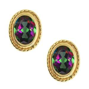    2.00 Ct Oval Mystic Topaz Gold Plated Silver Earrings Jewelry