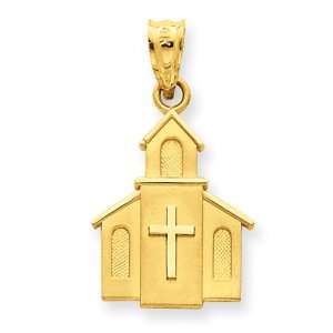  14k & Rhodium Satin Church Pendant Jewelry