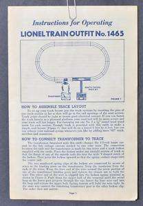 Lionel Train Outfit No. 1465 Instruction Sheet  