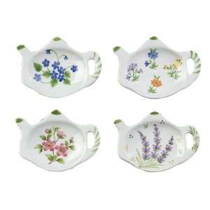 Floral Porcelain Teapot Shaped Tea Bag Holders (Set of 12)  