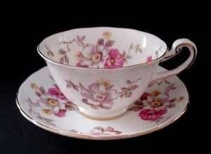 Royal Chelsea Bone China Cup Saucer ~ Pink Flowers  