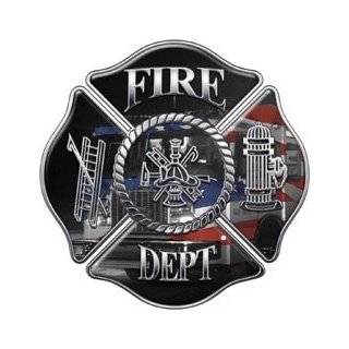  4 Volunteer Firefighter Red Maltese Cross Decal with Axes 