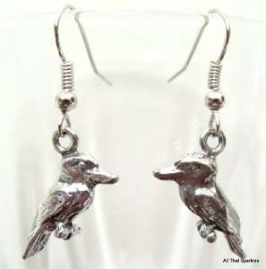 Antique Silver Pewter Australian Kookaburra Earrings  