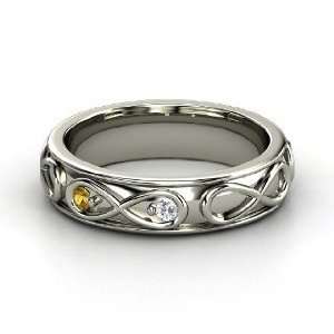 Infinite Love Ring, 14K White Gold Ring with Diamond & Citrine