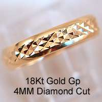 WHOLESALE 12 PC DIAMOND CUT 18KT. GOLD PLATED WEDDING BAND 4MM RINGS 