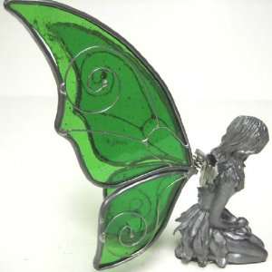   Fairy Statue W/ Green Stained Glass Wings Faerie