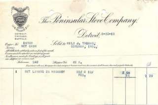 Peninsular Stove Company Detroit Michigan Billhead 1918  