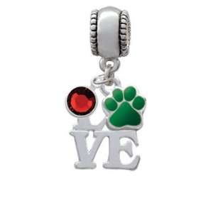  Silver Love with Green Paw European Charm Bead Hanger with Siam 
