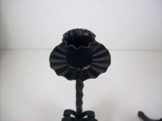 Vintage Wrought Iron Candle Holders Sticks Twisted Stem Petal Tops 