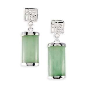  Sterling Silver Green Jade Chinese Dangle Long Earrings Jewelry