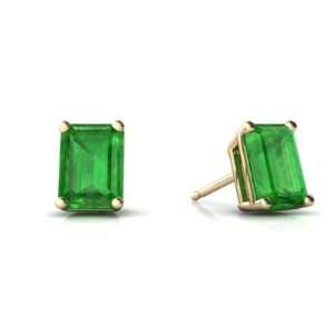    14K Yellow Gold Emerald cut Genuine Emerald Stud Earrings Jewelry