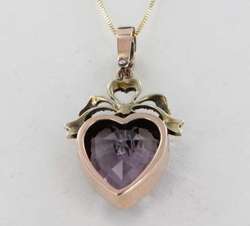 Antique Victorian Heart Bow Amethyst Pearl Gold Cocktail Pendant 