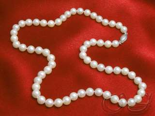 White 6.5mm Akoya Cultured Pearl Necklace Gold Clasp  