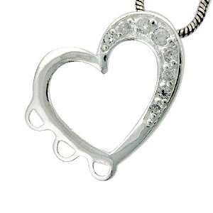  Sterling Silver Heart Charm Component/Pendant with White 