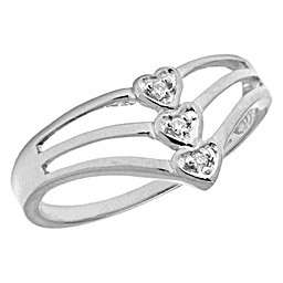 10K White Gold Three Heart Diamond Promise Ring  