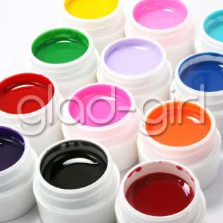 12 Color SOLID PURE UV Gel Builder Nail Art Polish Kit Set False Tips 