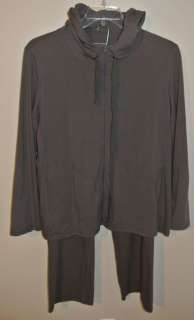 Eileen Fisher Gray Organic Cotton Cropped Pants & Hooded Zip Jacket 