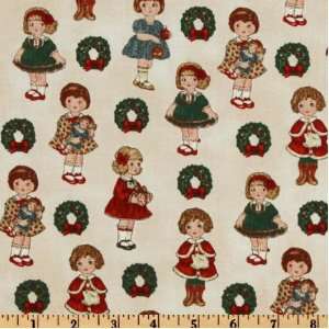  44 Wide Paper Dolls Christmas Small Doll Cream Fabric By 