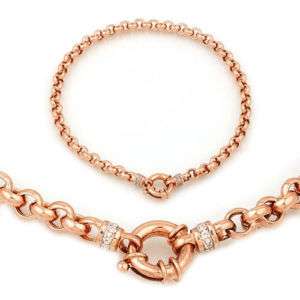 Diamond Rolo Link Bracelet 14K Rose Pink Gold ALL SIZES  