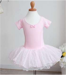 Pink Girl Party Leotard Ballet Tutu Costume Dance Skirt Short Sleeve 