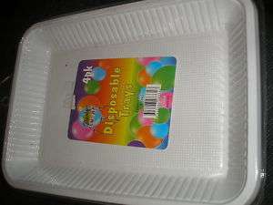   20 WHITE PLASTIC DISPOSABLE SERVING TRAY   NEW   PLATES ALSO AVLBLE