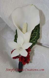 WHITE CALLA LILY APPLE RED ACCENT WEDDING BOUQUET SET  