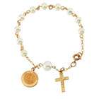 jewelryweb 14k yellow gold first holy communion pearls rosary bracelet