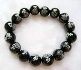 Black Agate Beads Tibetan Buddhist Prayer Mala Bracelet  