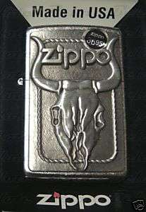 Zippo Bull Skull Emblem Street Chrome Lighter 20286 NEW  