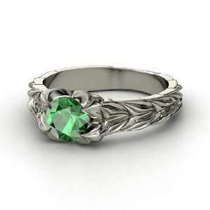  Rose and Thorn Ring, Round Emerald Palladium Ring Jewelry