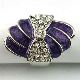 r8740 Size 10 Ladys Purple Bowknot Shape Gemstone Diamante Finger 