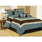   Size 7 Pieces Micro Suede Aqua blue and Brown comforter set Bedding in