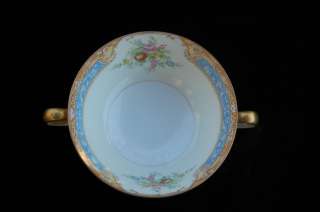 Noritake Footed Cream Soup Bowl Two Handle Soup Floral N273 Blue 