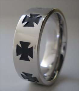 Black Iron Cross Ring Stainless Steel Band Size 13  