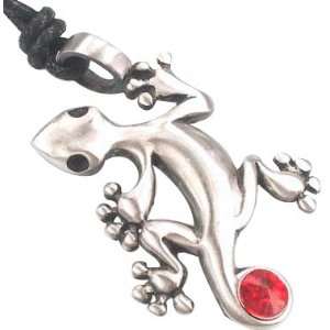  Red Crystal Gecko Pewter Pendant Necklace Jewelry