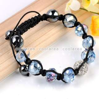 1X Light Blue Faceted Crystal Glass Disco Ball Style Macrame Bracelet 