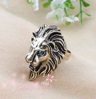 Old Bronze Plated Rhinestone Lovely lion Head Open Ring  