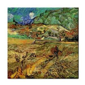   Field with Peasant By Vincent Van Gogh Tile Trivet 