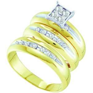 Mens Ladies 10K Yellow and White Gold .4CT Round Cut Diamond Wedding 