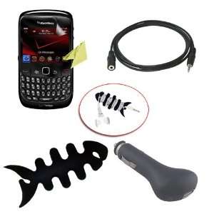   Fish Bone Holder for Earphones and Headphones + USB Car Charger Black