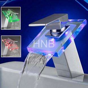 LED Faucet Chrome Bathroom Mixer Waterfall 3 colors  