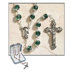 May (Emerald) Double Capped Birthstone Rosary, 6 X 8 Mm Double Capped 