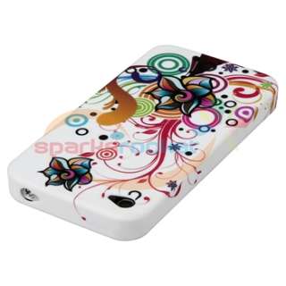 White Flower Skin Silicone Gel Case Cover+Privacy Film for Apple 