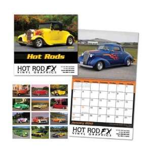   calendar features various pictures of hot rod cars.