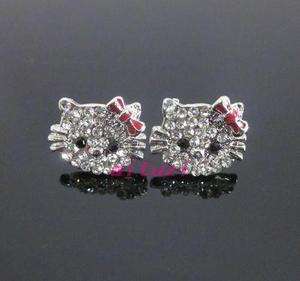 cute Hello Kitty red bow crystal earring earbob xmas gift E27  