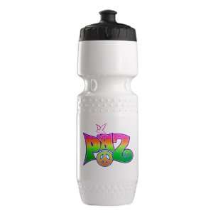   Water Bottle White Blk Paz Spanish Peace with Dove and Peace Symbol