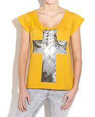 Yellow (Yellow) Sister Point Feather Cross Tee  242986085  New Look